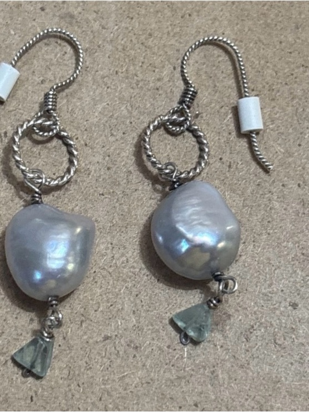 Baroque Pearl Drop Earrings Twisted Sterling Silver Circles